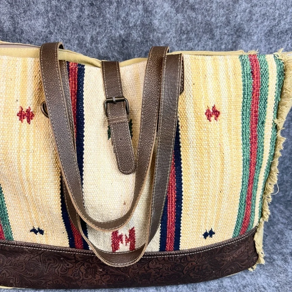 Myra Bag Multicolor Striped Tote with Brown Accents Shoulder Bag
